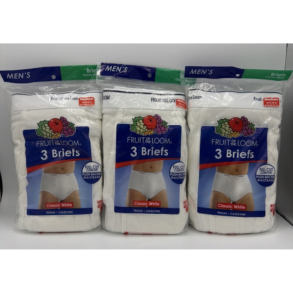 Fruit of the Loom Classic Briefs 3 Pk Sz Medium 34-36 Mens Cotton 2010 Vintage